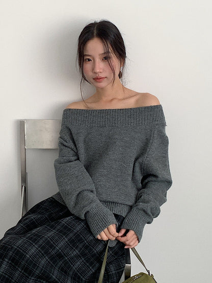 【LD11062】實拍慵懶高級感北極融針織毛衣（可拉一字肩）251209