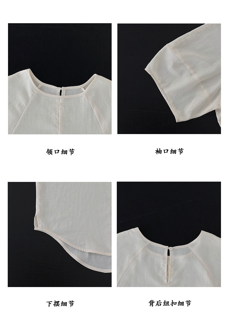 【cimz1932】日系慵懶鬆弛感🍃寬鬆透氣燈籠袖亞麻30落肩短袖襯衫260618
