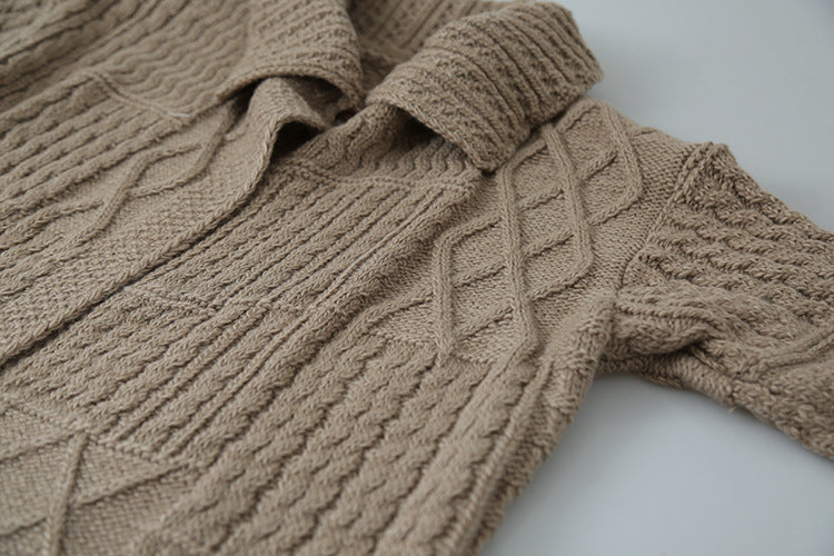 【LD3297】實拍復古立體厚實絞花大翻領毛衣外套251103