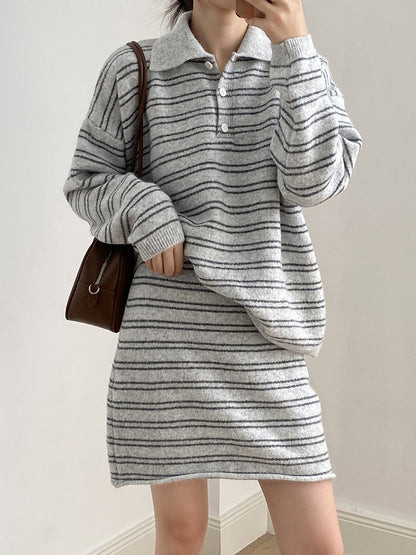 【YP6619】實拍復古條紋毛衣＋針織短裙(含羊毛6%)  套裝251023