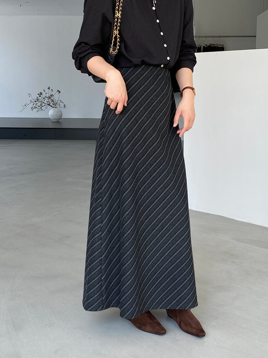 【cim2217】實拍時髦氣質斜紋高腰中長裙251030