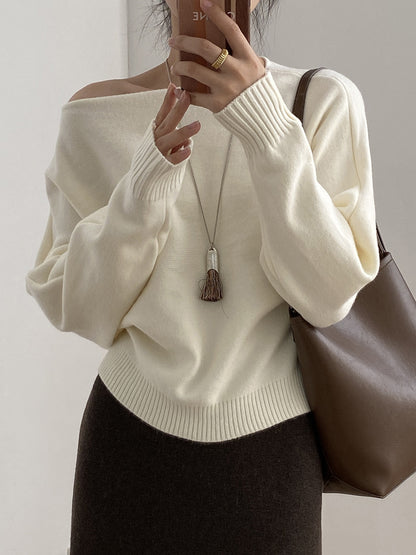 【YP2081】 實拍一字領斜肩慵懶針織毛衣251023