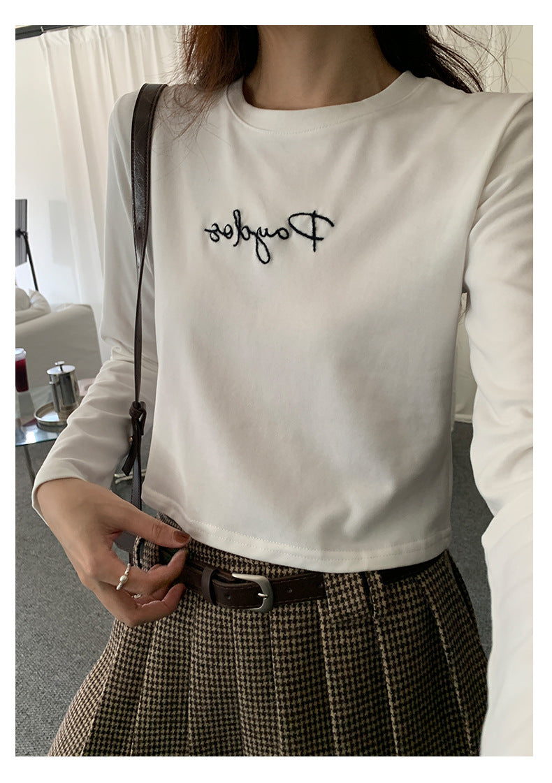 【H5482】實拍磨毛舒適質感刺繡長袖T恤251109