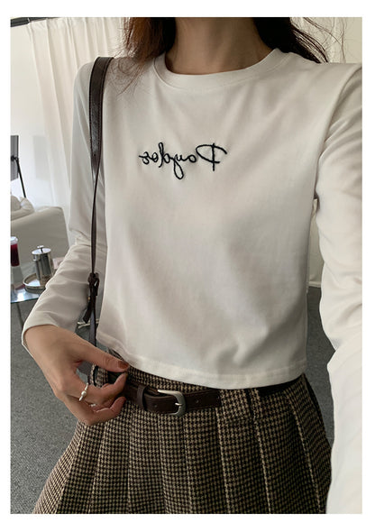 【H5482】實拍磨毛舒適質感刺繡長袖T恤251109