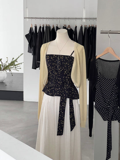 【cimzY762】實拍軟軟香香純慾風🎀碎花細肩帶上衣+長袖針織小外套兩件套260409