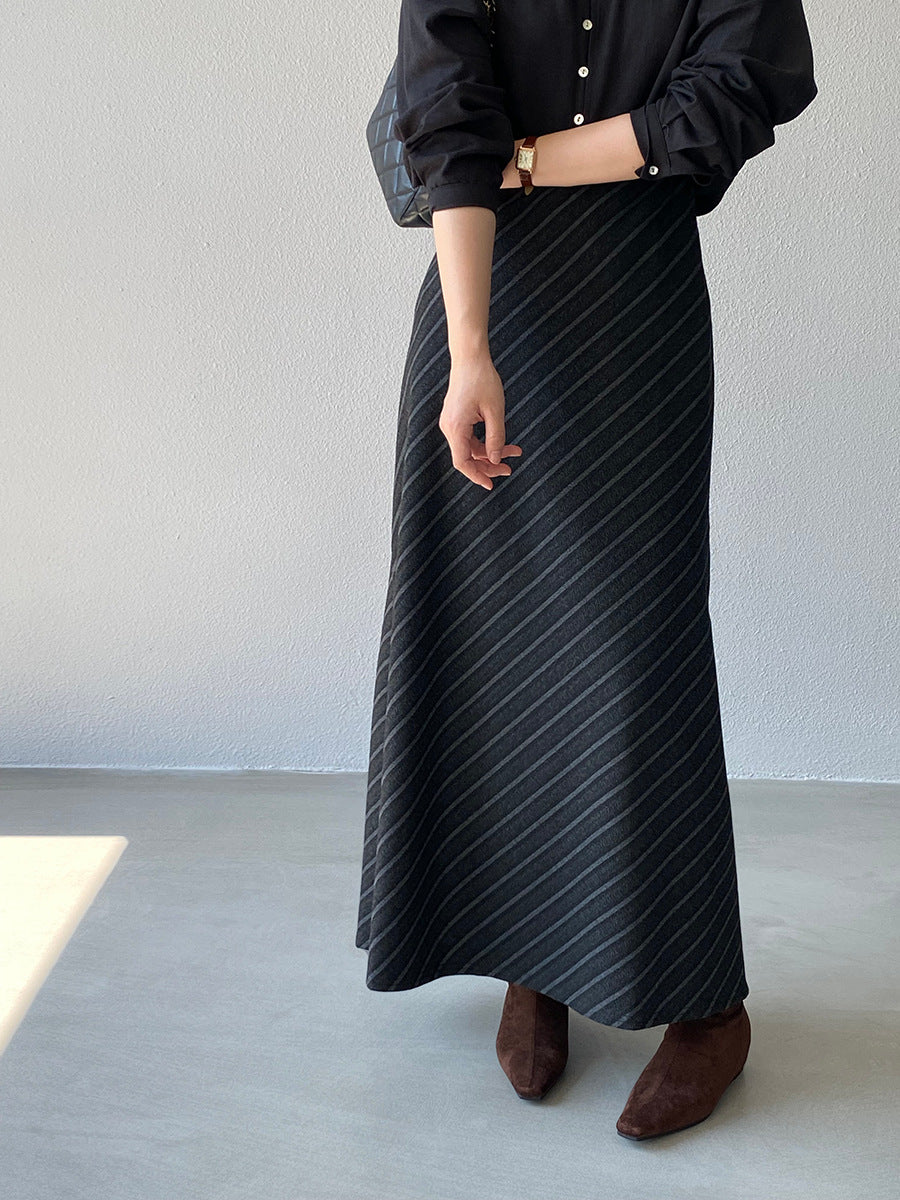 【cim2217】實拍時髦氣質斜紋高腰中長裙251030