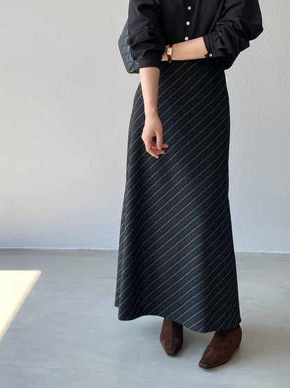 【cim2217】實拍時髦氣質斜紋高腰中長裙251030