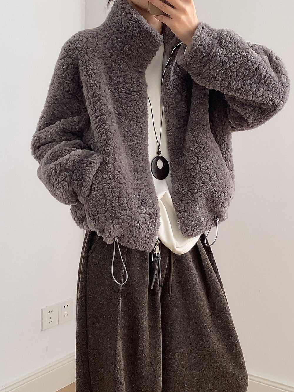 【YH8567】實拍冬天保暖厚款立领羊羔毛外套251113