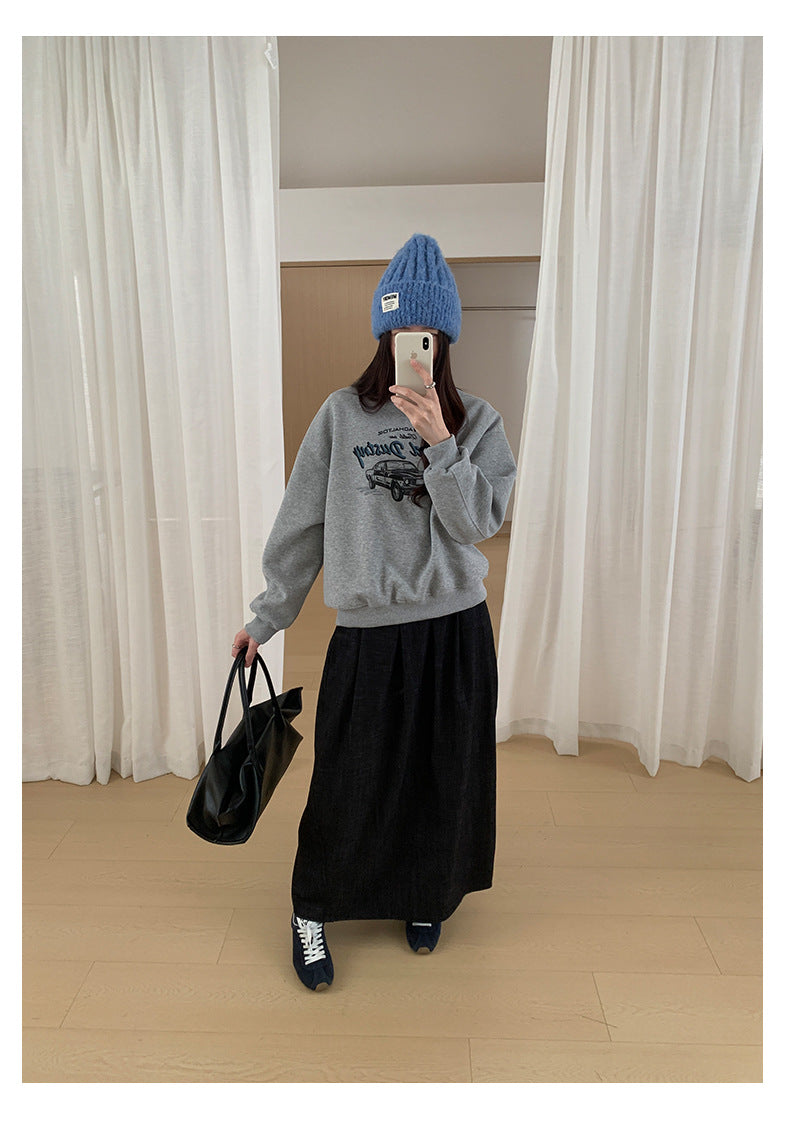 【H561】實拍秋冬簡約鬆緊腰後開叉裙251021