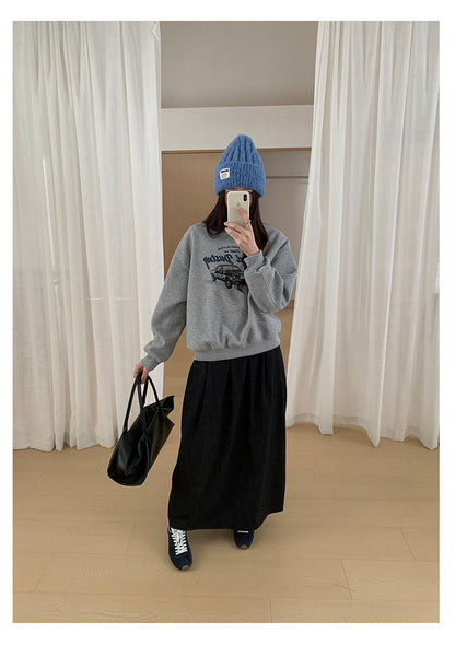 【H561】實拍秋冬簡約鬆緊腰後開叉裙251021