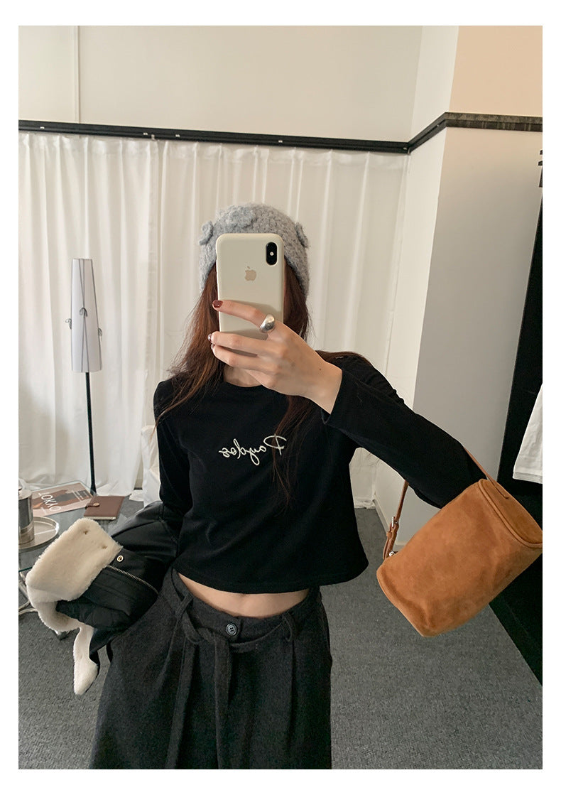 【H5482】實拍磨毛舒適質感刺繡長袖T恤251109