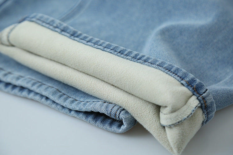 【LD11010】實拍S~XL復古加絨加厚高腰直筒牛仔褲251110