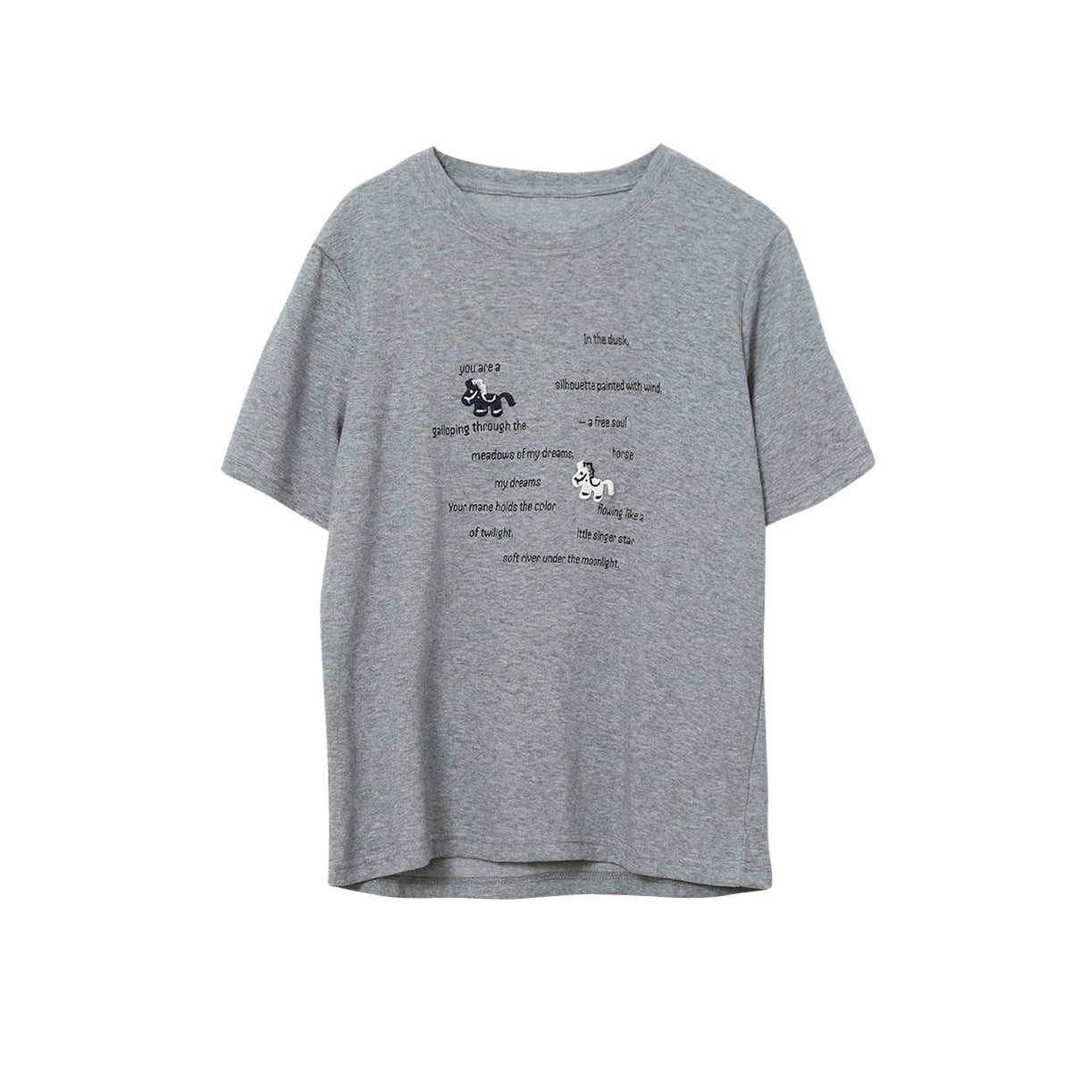 【LD11201】實拍夏日必備白T！小馬刺繡字母印花圓領寬鬆短袖上衣260331