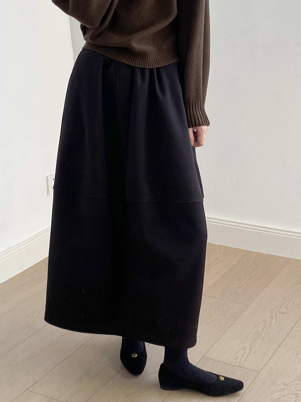 【Y82671】 實拍秋冬氣質花苞毛呢A字裙251023