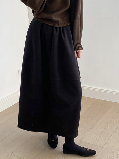 【Y82671】 實拍秋冬氣質花苞毛呢A字裙251023