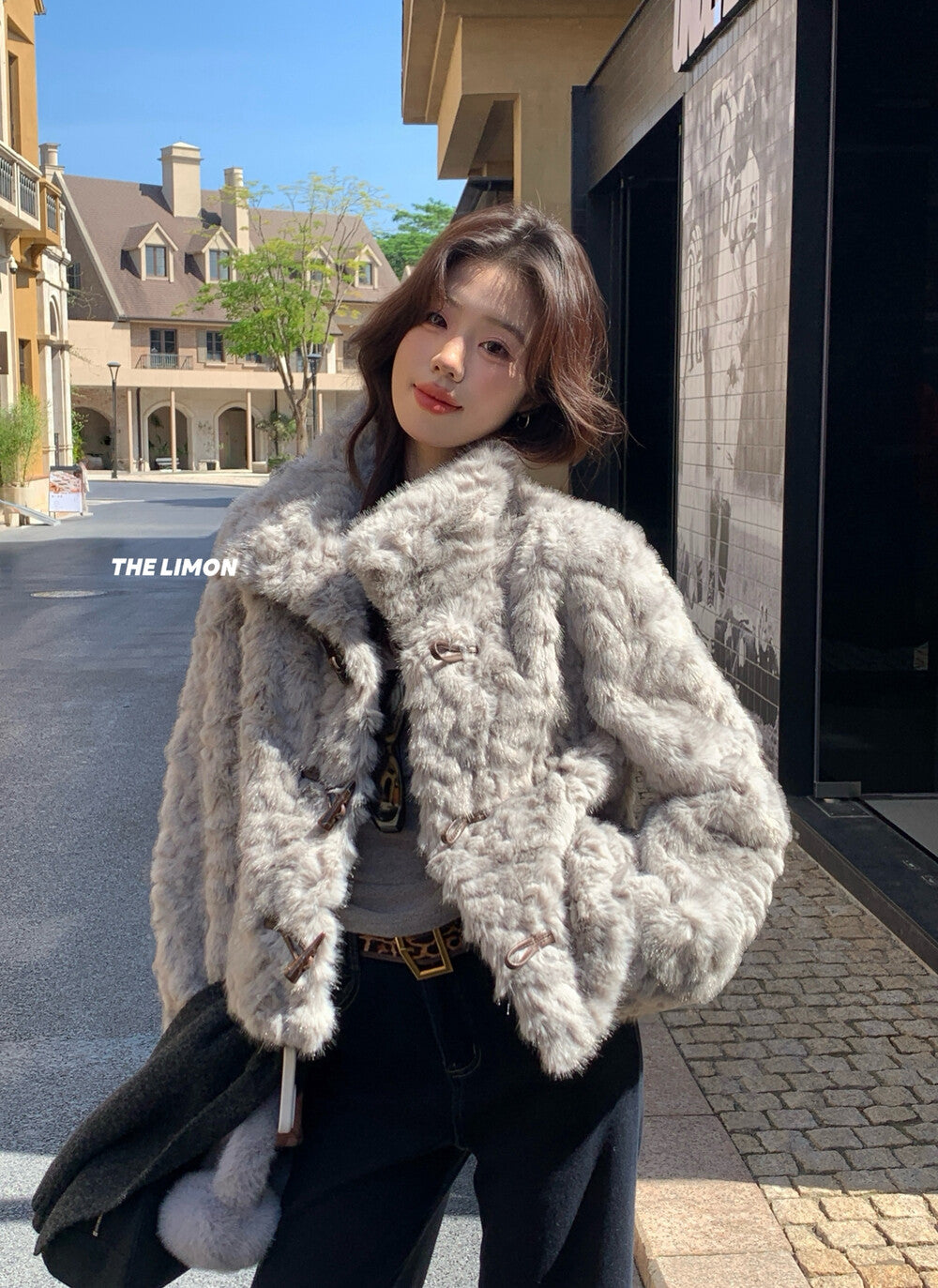 【L1230】實拍檸檬冬季加厚保暖立領牛角扣仿皮草外套251117