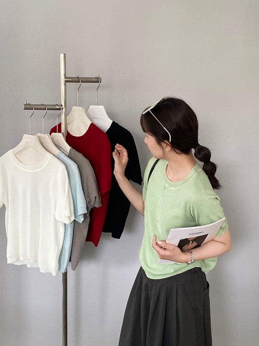 【cimzU1498】韓系極簡OOTD☁️日常百搭純色正肩寬鬆短袖T恤/白T260416