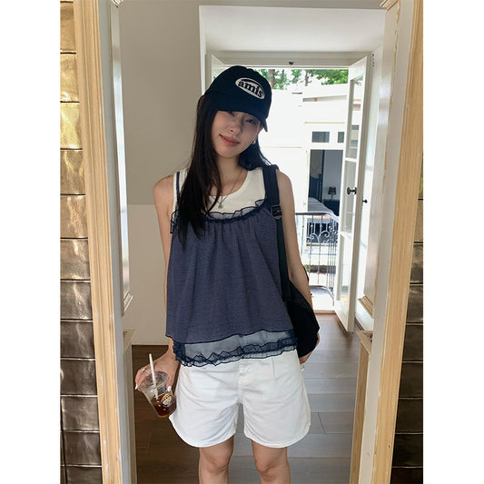 【H5317】實拍韓國夏天小清新假2件吊帶背心250617