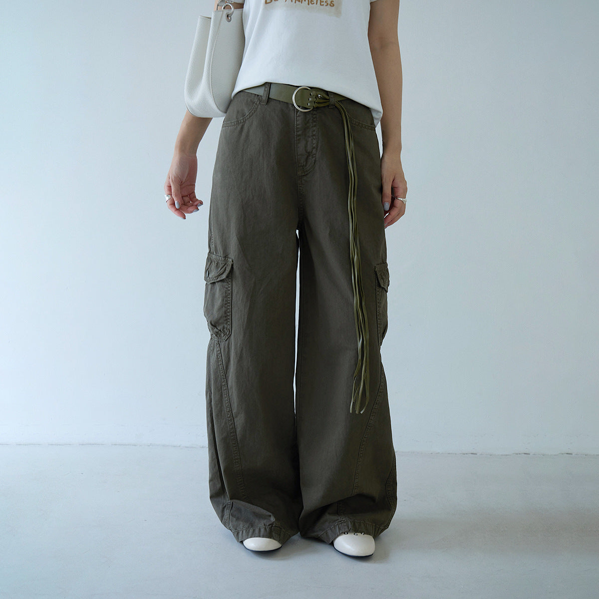 【LD11340】Y2K辣妹必備S~XL！軍綠色休閒工裝褲/登山褲/降落傘褲/直筒寬褲260615
