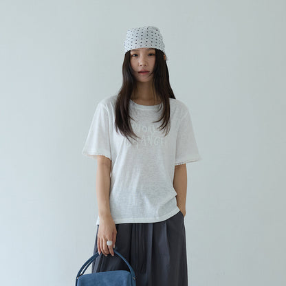 【LD11259】休閒百搭款！韓系個性刺繡字母花邊/荷葉袖寬鬆短袖上衣260512