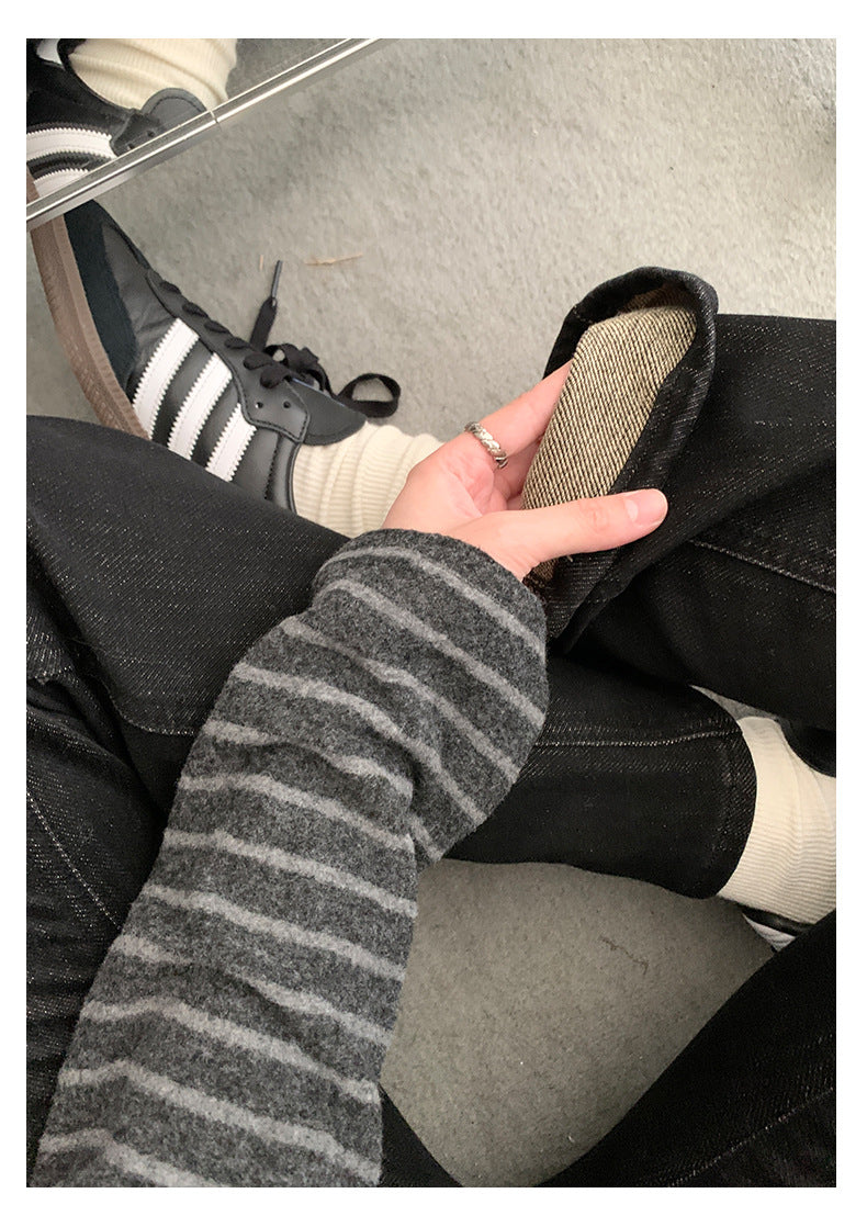 【H560】實拍加厚磨毛高腰微喇牛仔褲251021