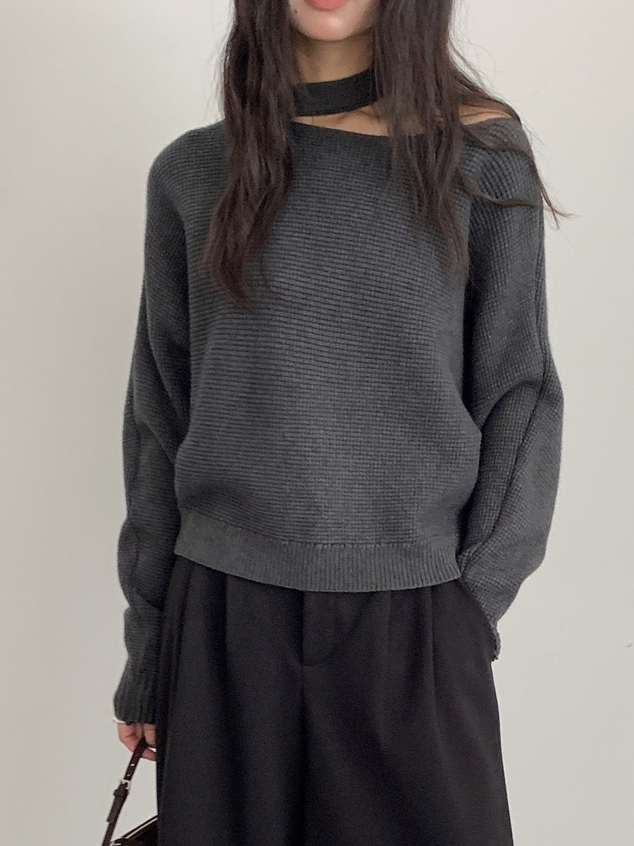 【LD11029】實拍韓系掛脖鏤空露肩針織毛衣251124