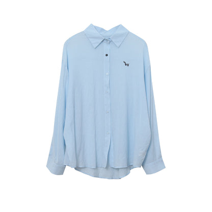 【LD11298】韓系慵懶鬆弛感☁️百搭小馬刺繡薄款純色長袖襯衫260519