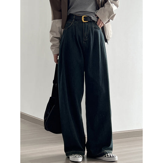 【Y33009】實拍S~XL韓國寬鬆闊腿牛仔褲(含皮帶）230915