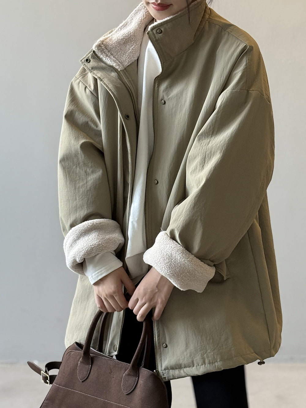 【Y82650】實拍立領帥氣內裡羊羔毛工裝外套251016