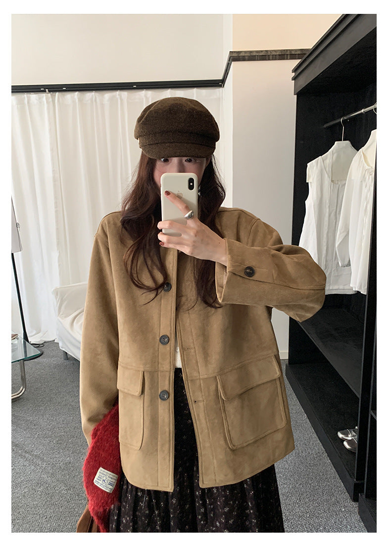【H5493】實拍復古高領麂皮絨西裝外套251109