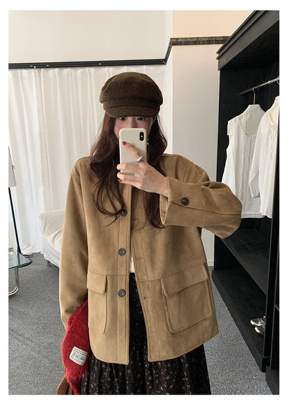 【H5493】實拍復古高領麂皮絨西裝外套251109
