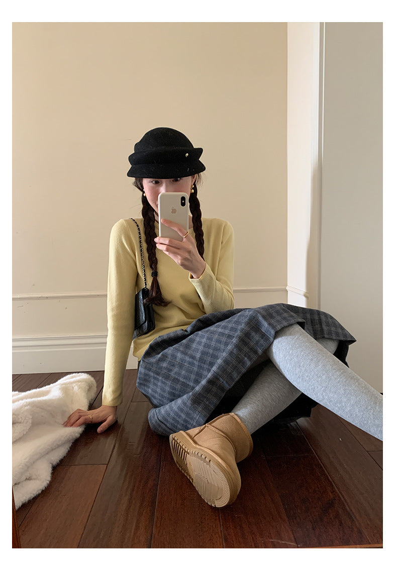 【H5502】實拍學院復古磨毛格子百褶A字裙251118