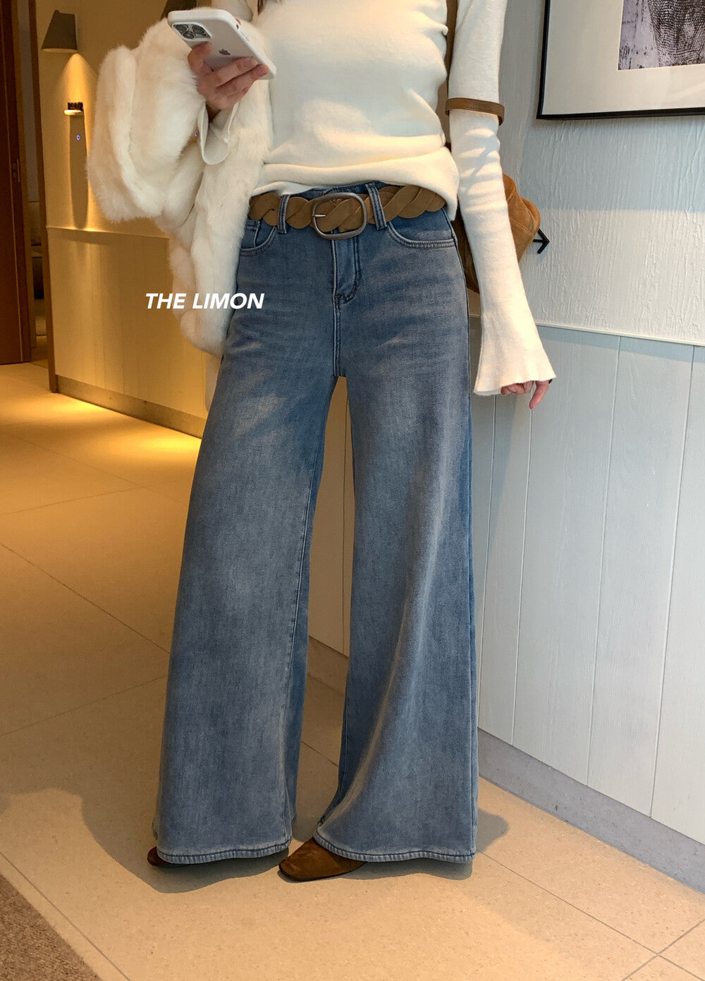 【L2651】實拍檸檬秋冬復古加厚顯瘦直筒微喇牛仔褲＋腰帶251117
