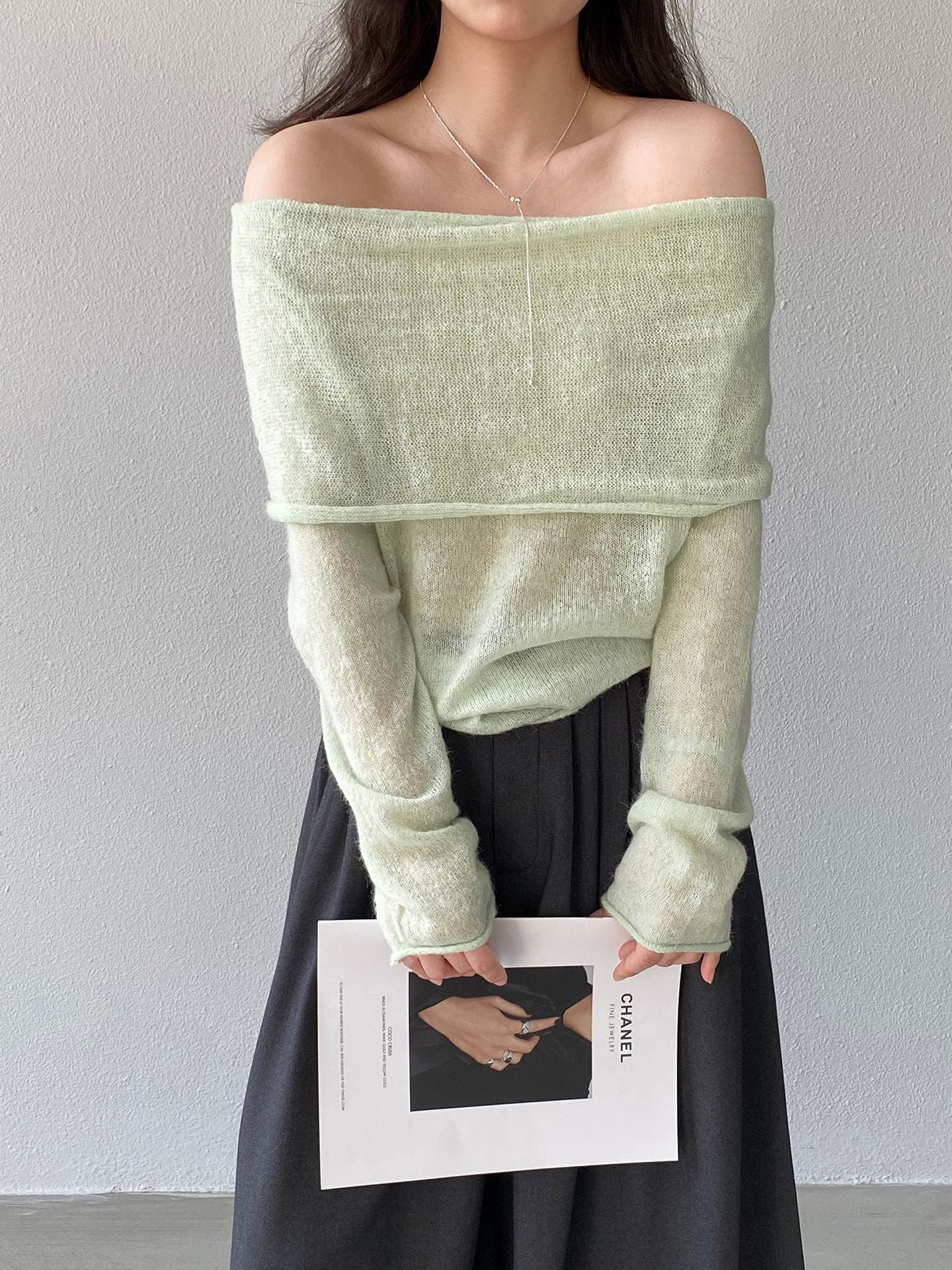 【cimzF632】微性感慵懶風💜羊毛10%一字肩顯瘦露肩長袖針織衫260319