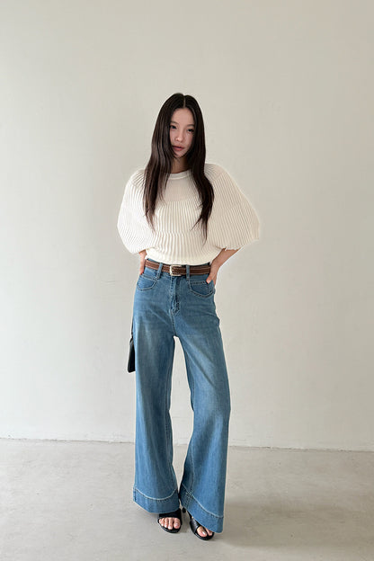 【LD11246】實拍S~XL美式復古大長腿👖高腰彈力顯瘦微喇叭寬鬆直筒牛仔褲260414