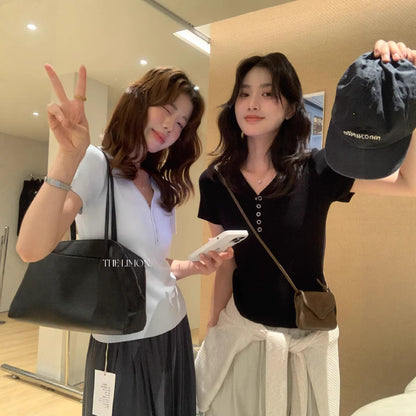 【LSC1096】實拍檸檬夏日透氣涼感🧊冰絲材質修身顯瘦V領短袖針織上衣260408