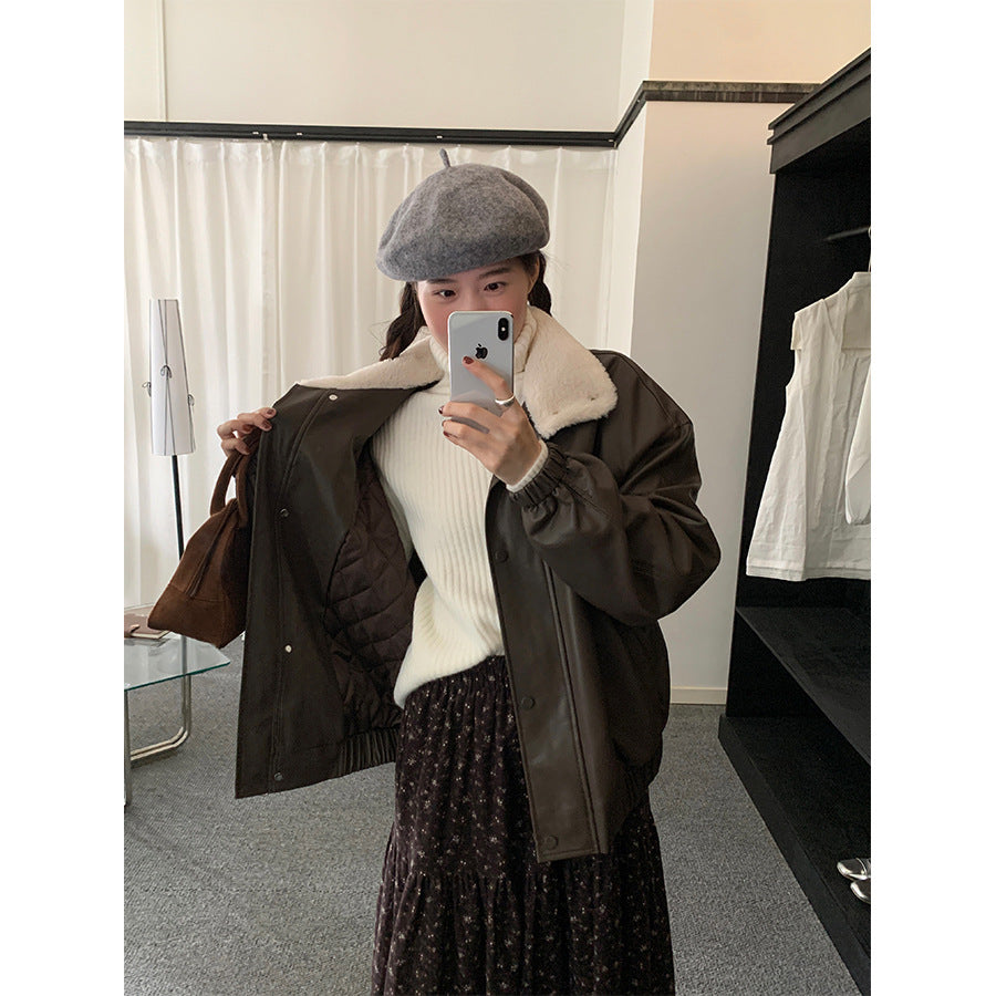 【H5485】實拍高級感毛領PU皮衣夾棉加厚外套251109