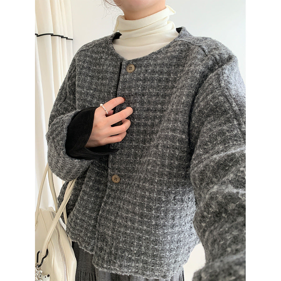 【H5475】實拍小香風粗花呢氣質保暖夾棉外套251109