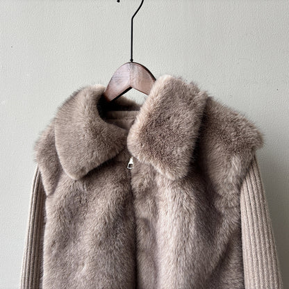 【YH8309】實拍高質感時髦仿皮草拼接針織假2件毛毛外套251113