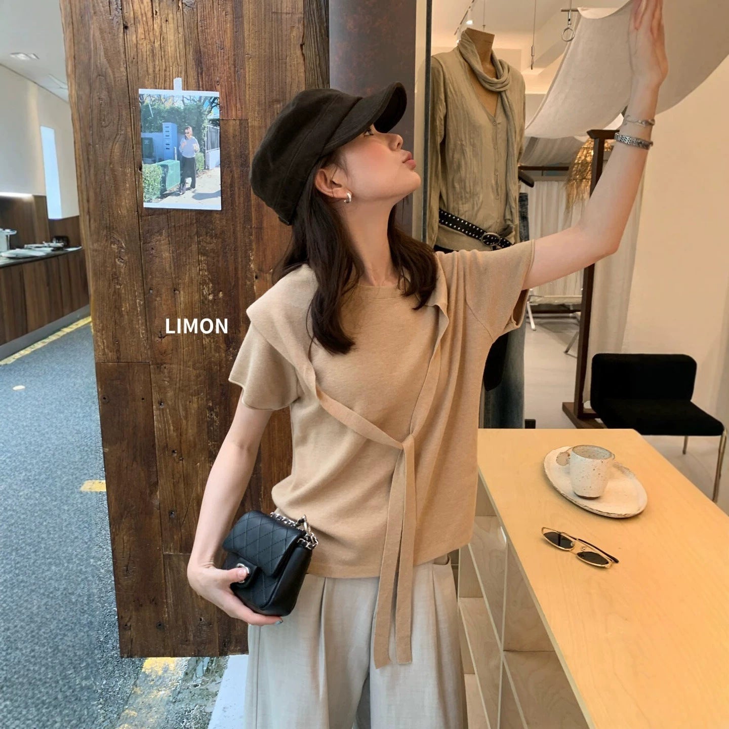 【L8210】檸檬家氣質通勤・圓領短袖針織衫＋針織披肩260909