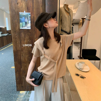 【L8210】檸檬家氣質通勤・圓領短袖針織衫＋針織披肩260909