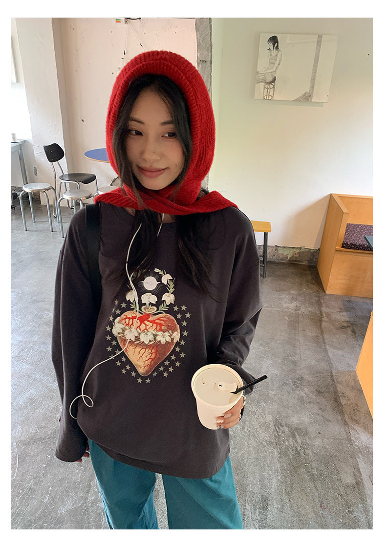 【H5397】實拍韓系甜美少女寬鬆長袖T恤250902