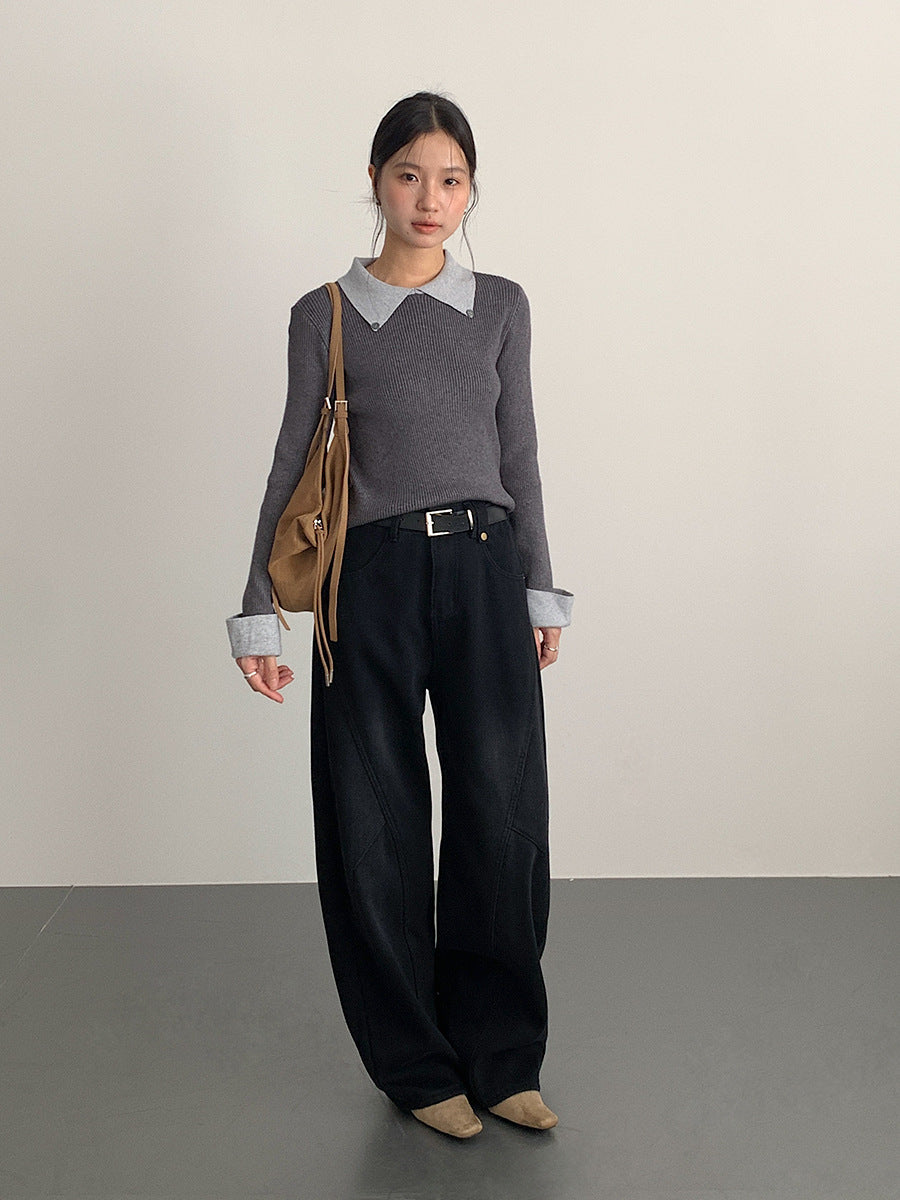 【LD11026】實拍絕美法式針織坑條假2件針織衫251124