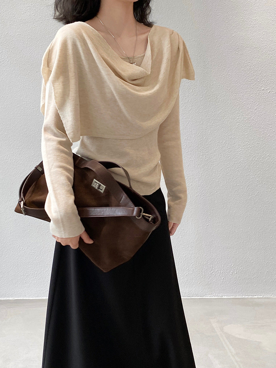 【cim396】實拍慵懶蕩領假2件披肩針織毛衣251030