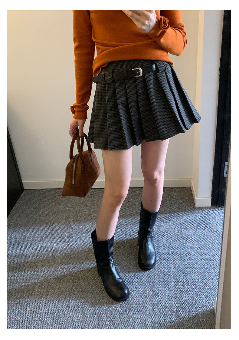 【H5492】實拍S~XL復古學院風磨毛百褶a字裙（內有安全褲）251109