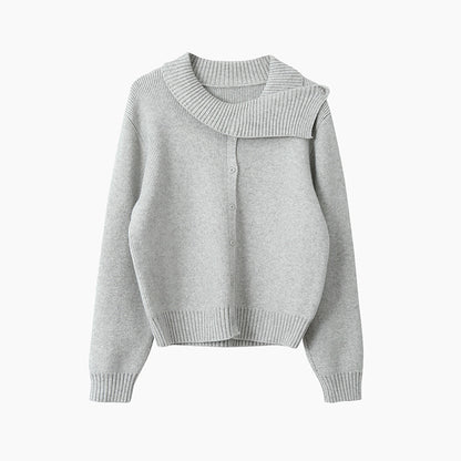 【LD11002】實拍秋冬法式設計感斜領針織毛衣外套251110