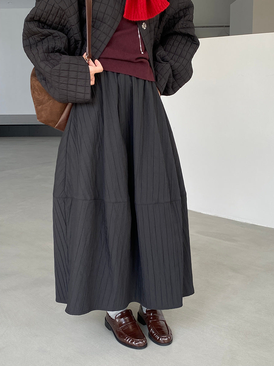 【cim1708】實拍秋冬法式寂靜高腰加厚微花苞A字裙251030