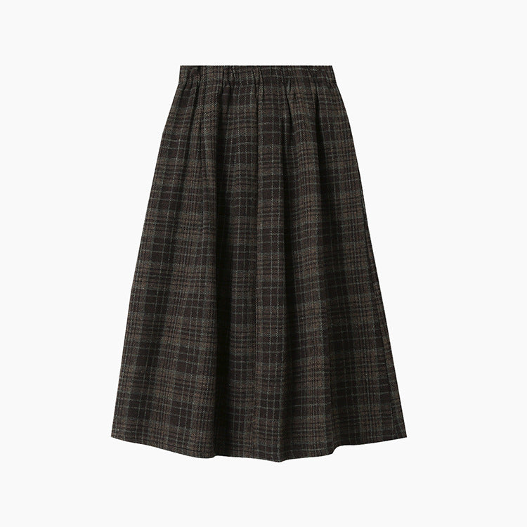 【LD11008】實拍復古毛呢格子高腰a字裙(左右有口袋）251110
