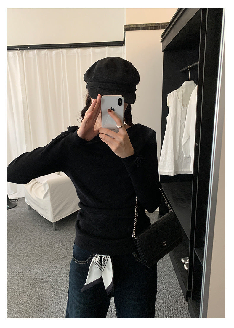 【H5487】實拍秋冬褶皺露肩針織衫251109