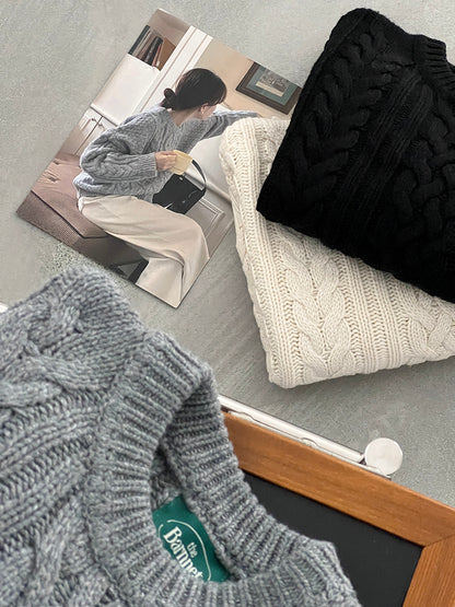 【cimz1398】實拍復古加厚保暖棒針麻花針織毛衣（棉羊毛17)251120